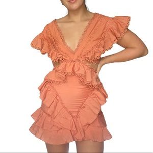 ASOS Deisgn Cut out ruffle dress in coral